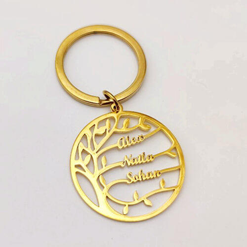 gold plated custom multi names key chains makers personalized tree of life metal keychains with names suppliers